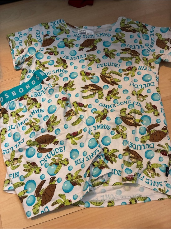Bonds Other - Bonds Kids Pajama Set White with Green, Brown & Blue Turtle Print